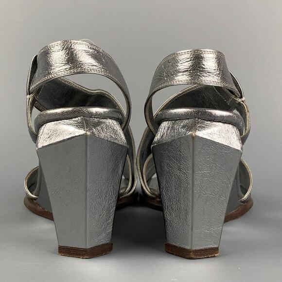 MARC JACOBS Size 7 Silver Leather Wedge Nickel Sandals - Picture 5 of 7